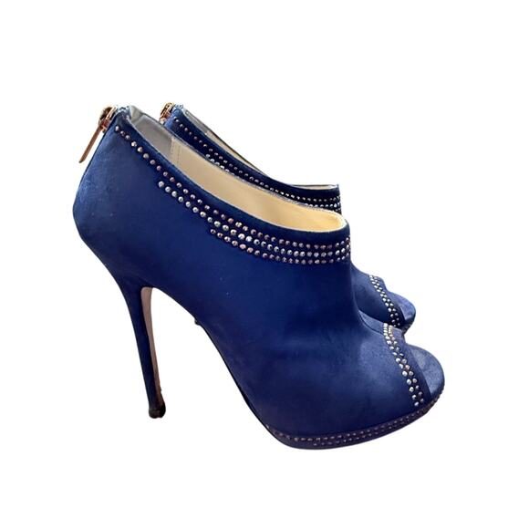 Jimmy Choo 8.5 Blue Suede Glint PeepToe Booties $995 Studded Heels Sapphire BOX - Picture 4 of 9